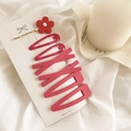 5-piece red floral hair clip set with matte geometric slides on white display card - Five-Piece Set / Red Series