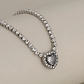 Silver-plated tennis necklace with a sparkling heart-shaped cubic zirconia pendant - Heart Pendant / Silver