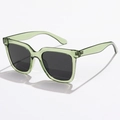 Detail of square oversized sunglasses with translucent sage green frame and dark lenses - Transparent Green Frame Grey