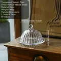 Petit plat à collation en verre cannelé avec dôme et poignée sphérique pour maison - Grandes Nervures Petit