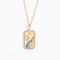 Macro detail of gold Aquarius necklace pendant with colorful gemstones and crystals - Aquarius (Gold)