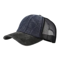 Vintage washed navy trucker hat with black breathable mesh and curved brim design - Navy Blue