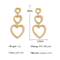 Orecchini a sospensione a triplo cuore in acciaio inossidabile placcato oro 18 carati - Stile Cuore a Tre Livelli (SE23072704) / Oro