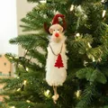 White plush reindeer ornament with long legs on a lit Christmas tree 9x2x31cm - White Reindeer/Tree Ornament / White