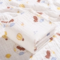 White cotton gauze baby towel featuring cartoon moon bear and stars print - 6-Layer 110*110cm / Moon Bear