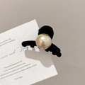 Elegant black velvet shark hair claw clip with champagne pearl accent for high ponytails - #2 Champagne-colored Pearl Flocked Clip 4cm