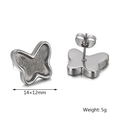 Pendientes de mariposa plateados de 14x12mm con acabado gris mate en las alas - Estilo Grande Color Acero (KLJ6707-Z) / 14x12mm