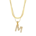 Double-layer 18K gold plated stainless steel necklace featuring crystal M letter pendant - Letter M Style