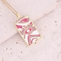 Macro view of gold rectangle necklace pendant with pink evil eye and rhinestone inlay - Pink Evil Eye Rectangle Style (8#)