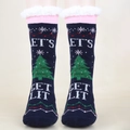 Chaussettes de Noël bleu marine épaisses avec texte Let's Get Lit et fausse fourrure - Taille unique / Sapin de Noël Bleu