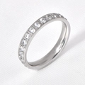 Detailed 45-degree angle view of silver stackable eternity ring with cubic zirconia stones - US 5 / Silver