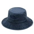 Cappello a secchiello in denim lavato blu scuro con ricamo e tesa larga - Taglia unica / Blu navy
