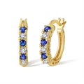 Golden S925 sterling silver hoop earrings set with blue and white round gemstones - Gold Blue & White Rhinestone Hoop (SE362-14K-L)