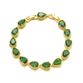 Elegant gold plated bracelet featuring teardrop shaped emerald green zircon gemstones - 24K Gold Plated Green
