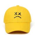Bright yellow baseball cap with black sad face embroidery and structured curved brim - Yellow