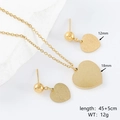 Gold matte heart necklace and stud earring set with detailed size and weight specs - Gold Round Heart