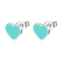 Minimalist stainless steel heart stud earrings with tiffany blue enamel in silver finish - Blue (MS-552)