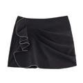 Fashionable black pleated skort with shimmering beaded trim and ruffled edge details - XS / Black