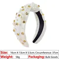 Detail showing white beaded fabric headband with pearls and rhinestones size 16x13x5.5cm - White Artificial Pearl Rhinestone Headband