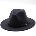 Close-up of the silver floral metal buckle on a dark grey wool felt fedora hat - M (56-58cm) / Dark Gray