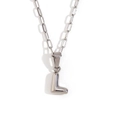Minimalist silver paperclip chain necklace with a mini bubble letter L pendant - Silver-L