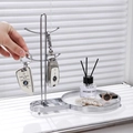 Silver metal jewelry stand with multi-functional hooks and tray for key organization - Electroplated Silver Rack / Silver