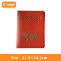 Orange PU leather passport cover with gold embossed world map and 21.4x14.2cm dimensions - Passport Cover / Orange