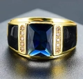 Vintage golden snake ring with rectangular navy blue stone and black enamel details - Adjustable Open / Deep Blue Rectangle Black Enamel