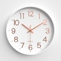 Minimalist 30cm white wall clock with rose gold numerals and quartz movement - Rose Gold Dial White Frame