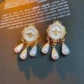 Vintage gold bee drop earrings with pearl embellishments and crystal accents - 29# Silver Pin-Gold Bee Pearl