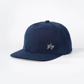 Detailed view of silver star embroidery and glitter text on navy blue flat brim cap - Adjustable / Navy Blue