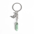 Silver crescent moon keychain with light green quartz hexagonal crystal pendant - Green Aventurine