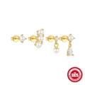 S925 sterling silver earring set with white pearls and sparkling cubic zirconia stones - Pearl Set / Gold #4