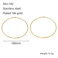 Classic 100mm large round hoop earrings in 18K gold plated stainless steel finish - 100mm
