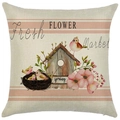 Linen cushion cover with watercolor floral bird design and Fresh Flower Market print - 18x18 Inch / Fresh Flower Market Spring Bird (LYD398-3)