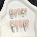 Unghie finte sfumate bianche scintillanti con cristalli K9 di lusso e glitter su vassoio - XS / 781-Ovale Lungo