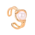 Goldener doppelreihiger offener Ring mit weißer Perle in minimalistischem Design - Goldene Perlenwickel Stil