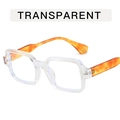 Retro square sunglasses featuring transparent frames with leopard print amber temples - Transparent Frame Yellow Leopard Temple + Clear Lens