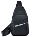 Black minimalist sling bag for men with adjustable strap and headphone jack design - Black