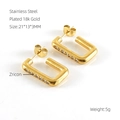 Paio di orecchini a cerchio rettangolari in acciaio placcato oro 18k con zirconi - Stile Rettangolare Con Strass / Oro