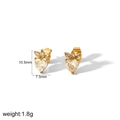 Gold butterfly heart stud earrings with cubic zirconia, size 10.5x7.5mm, 1.8g weight - Heart Leaf Style (TE6795)