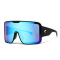 Occhiali da sole a maschera oversize con lenti blu specchiate e montatura nera - Montatura Nera Lenti Blu