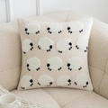Beige velvet cushion cover with cute white plush sheep embroidery for sofa decor - Sheep