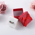 Elegant two-tone black and rose gold minimalist ring in a red bow square gift box - 5x5x3.5cm / Red