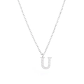 Micro-pave zircon initial U pendant necklace in polished silver titanium steel finish - Silver-U
