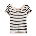 Classic black and white striped knit t-shirt with short sleeves and a round neck top - S / White Striped