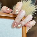 Handmade short square cat-eye press-on nails with stars and dots patterns - By2377 Starry Sky / Glue Type