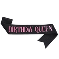 Sparkling black glitter sash with pink gold Birthday Queen lettering for parties - One Size / Black with Pink Text - QUEEN