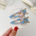 Set of two cat-shaped acetate hair clips with blue and pink marble pattern - Blue Pink