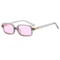 Retro square sunglasses with grey transparent frame and pink lenses for fashion women - Transparent Grey Frame Pink Lens